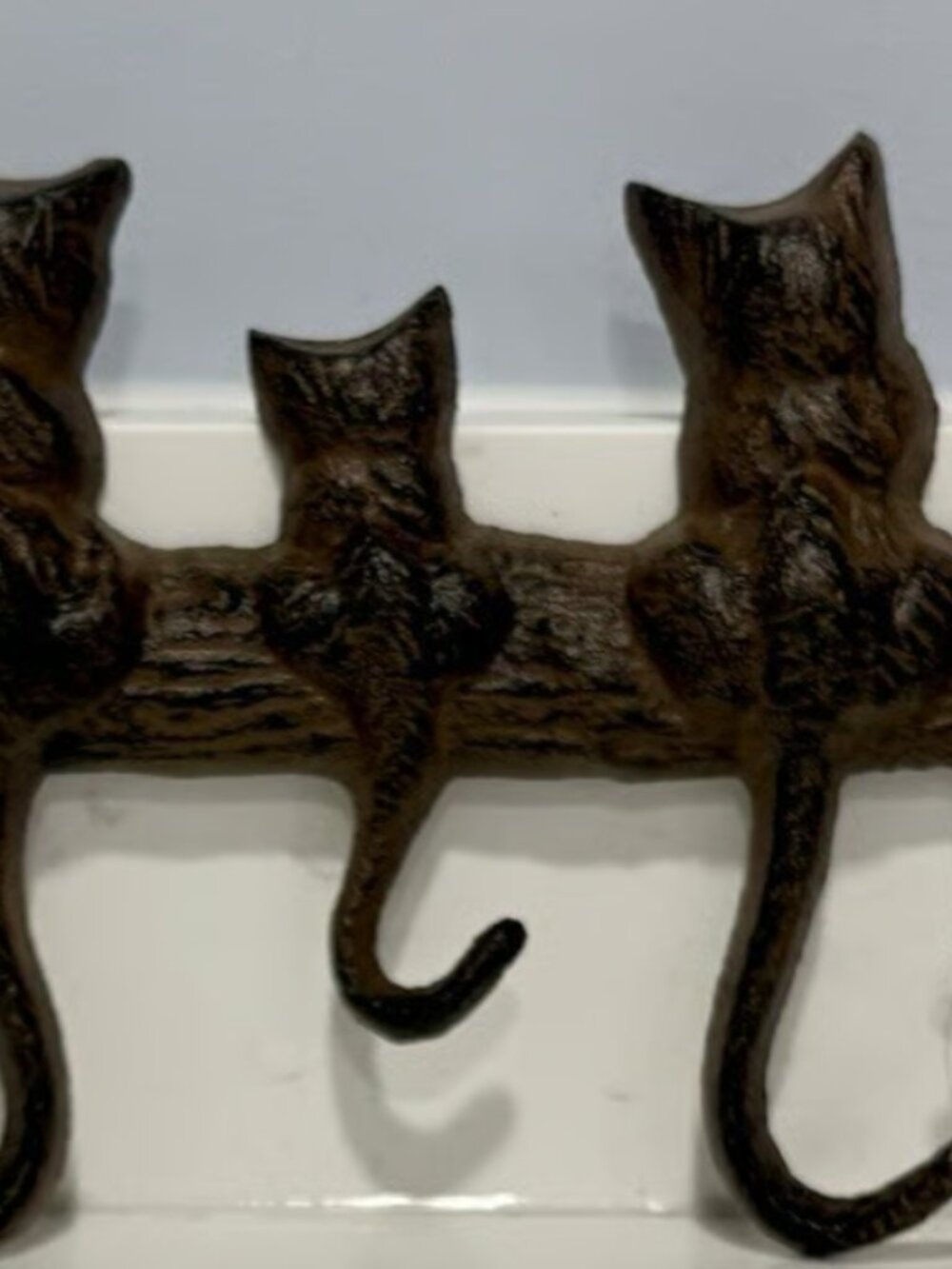 Cast Iron Cat Tails Wall Hook Rack Key Leash Hanger Rustic 7 Usable Hooks 15.5"